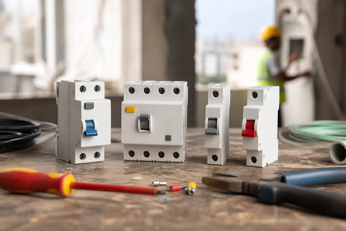 RCCB and isolator devices on a workbench