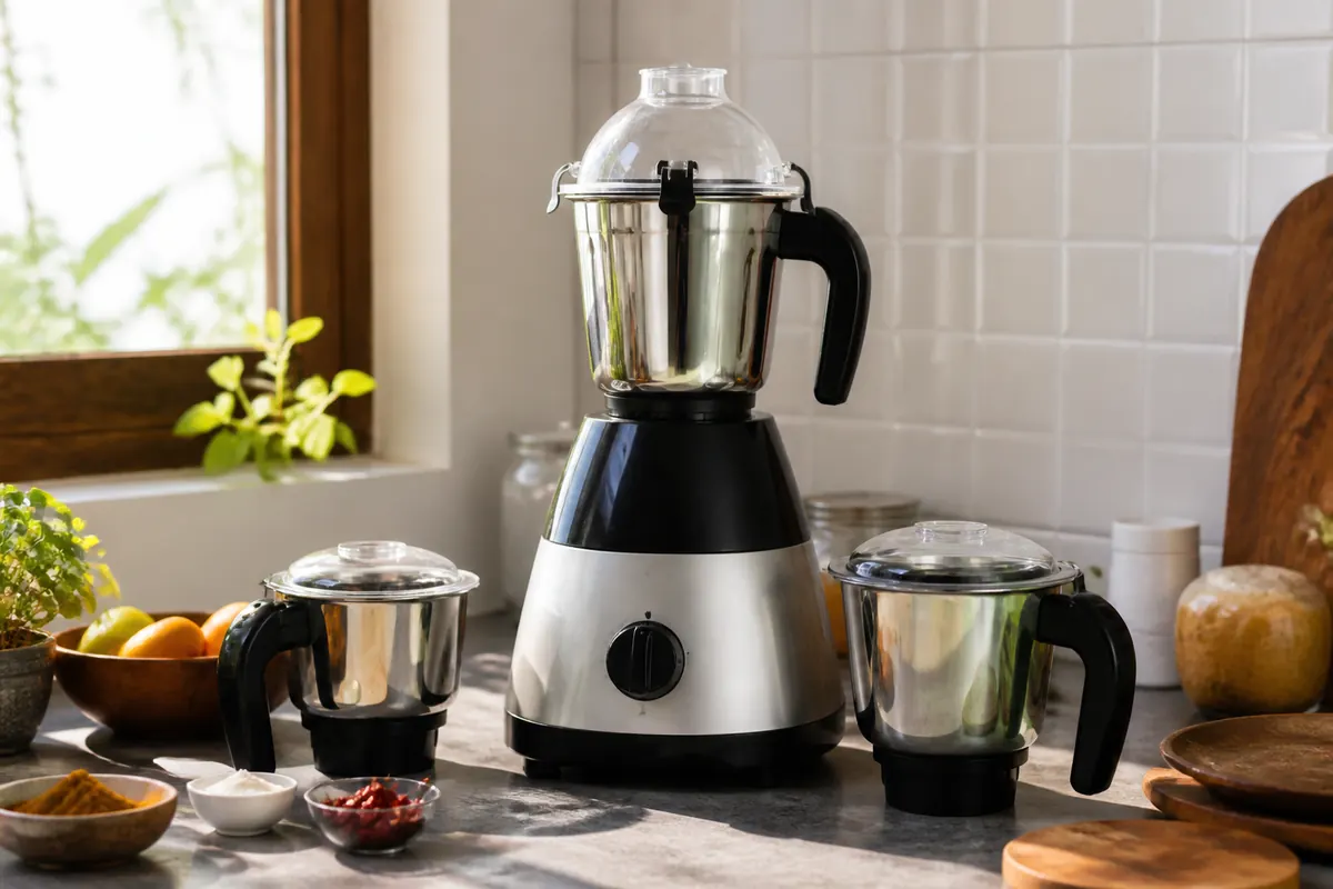 Mixer grinder on a kitchen counter