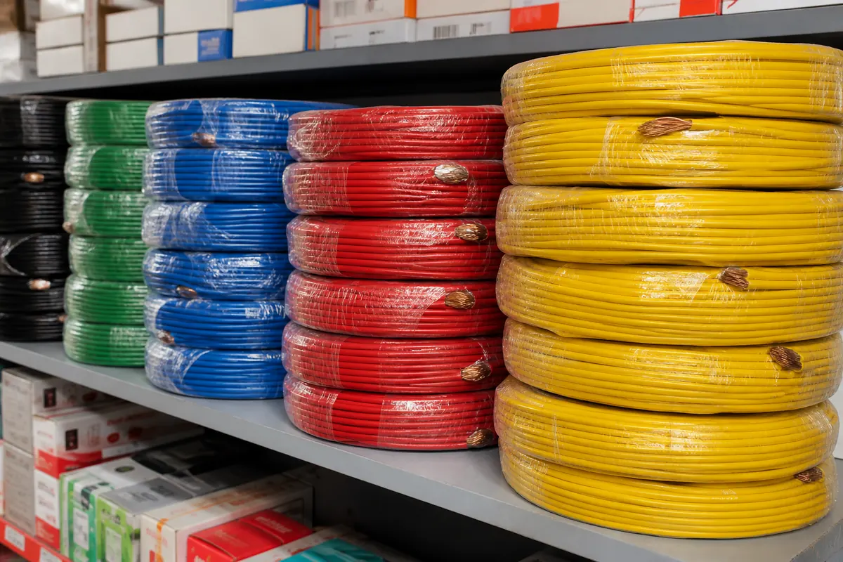 House wire coils arranged on electrical store shelves