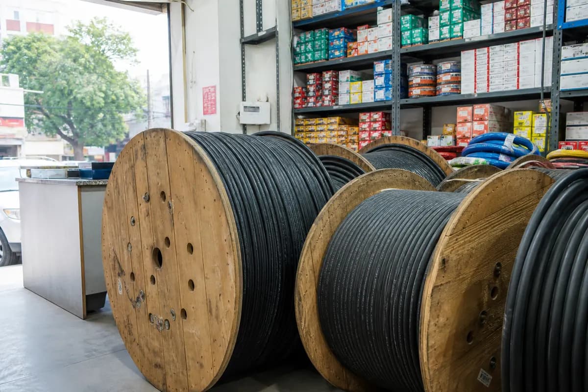 Power cable reels stocked in a wholesale counter