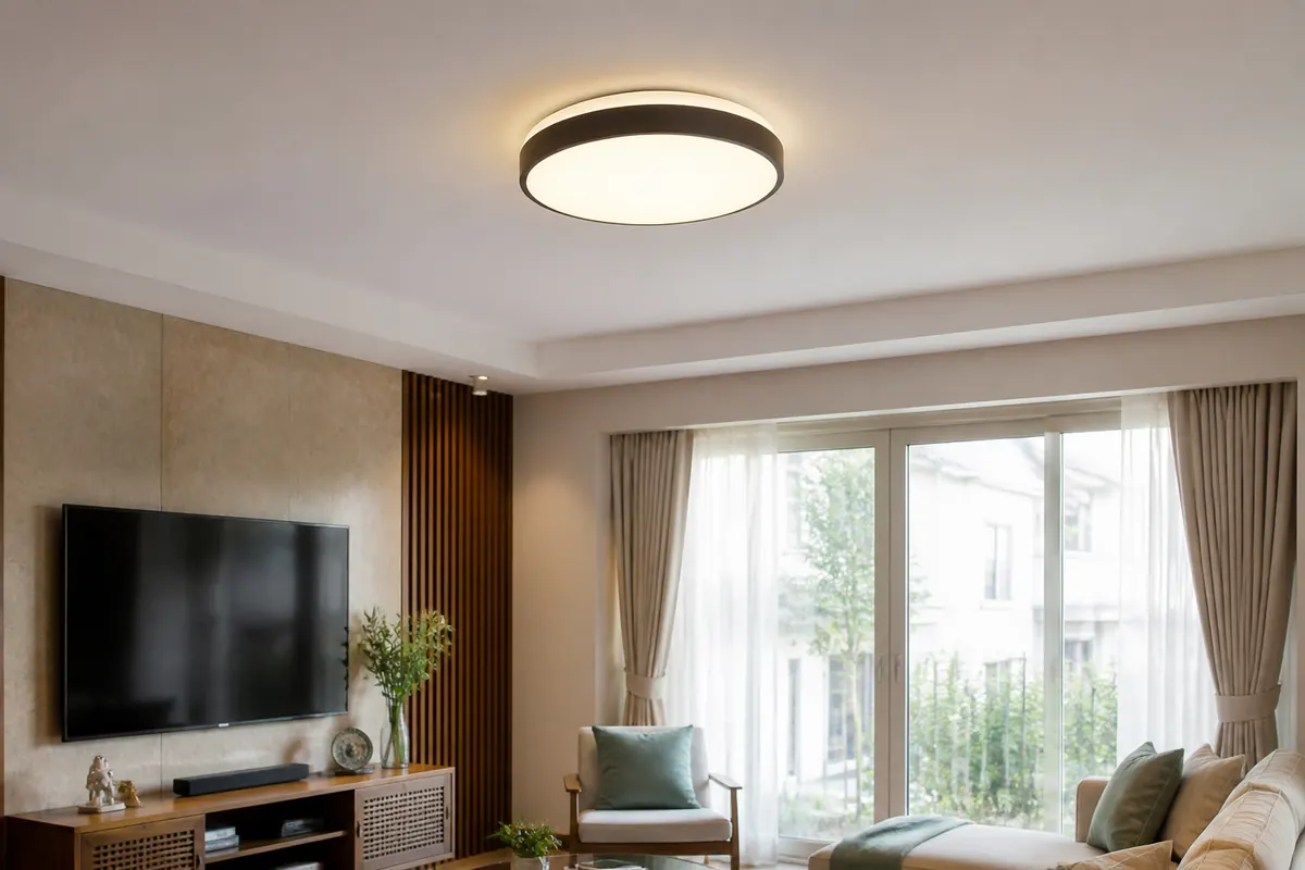 Flush mounted ceiling light in a modern living room