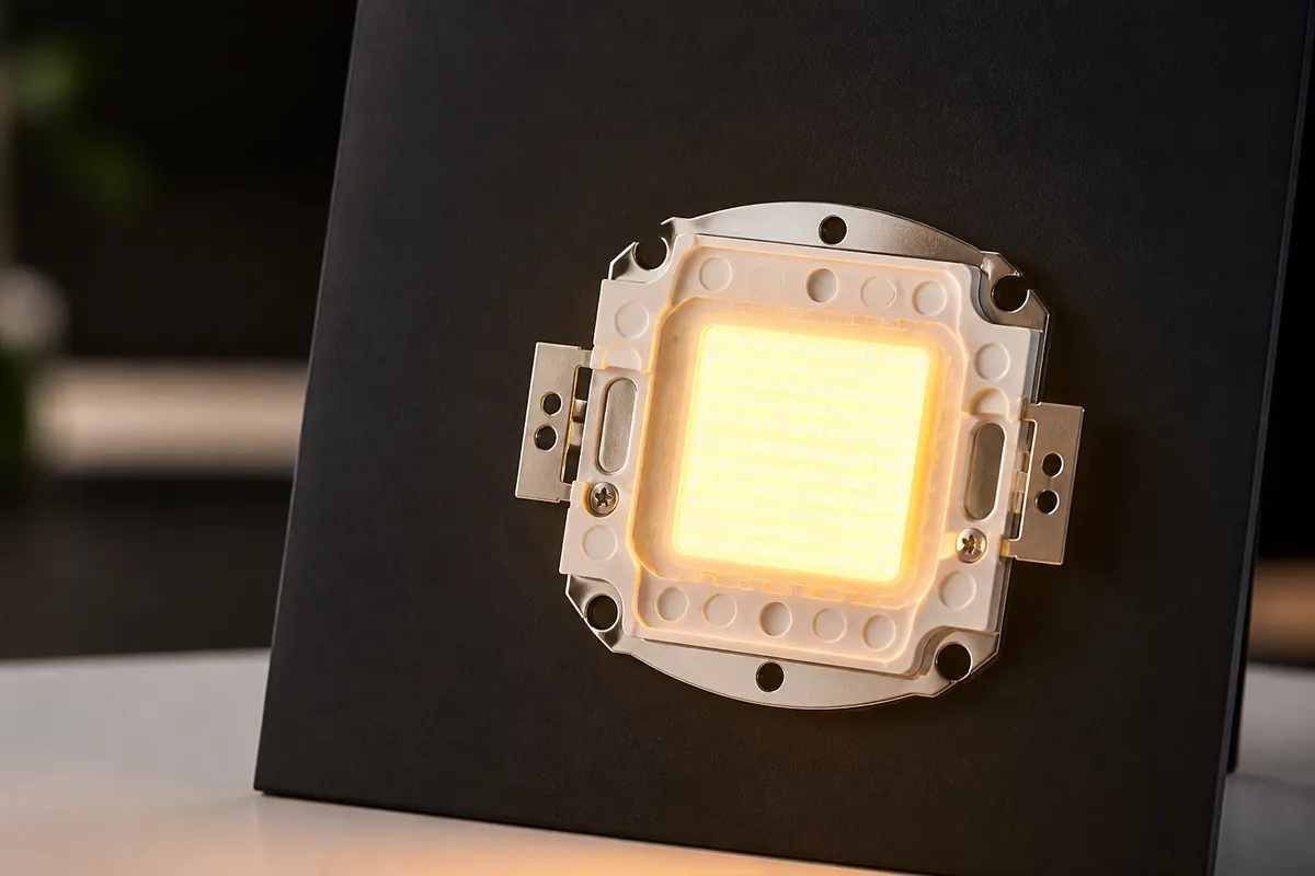 COB LED light module glowing on a display board