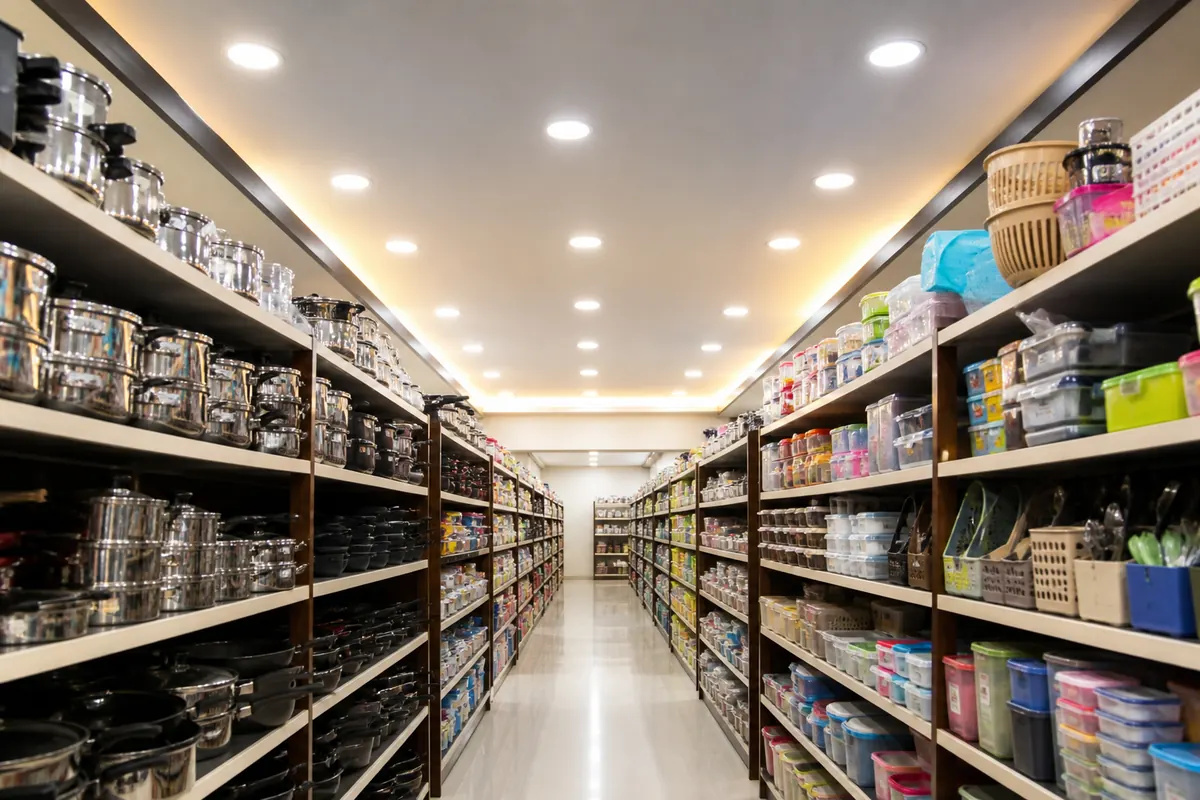Commercial LED shop lighting over a retail aisle
