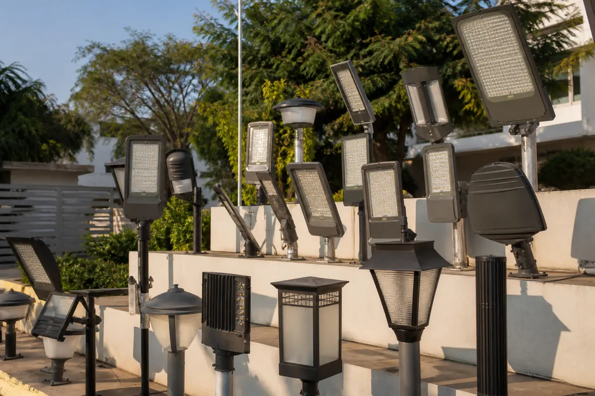 Outdoor LED compound lights on a showroom display