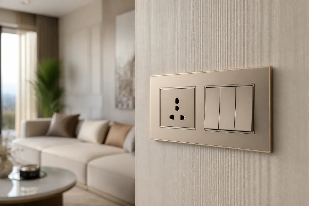 Premium champagne modular sockets on an elegant wall plate