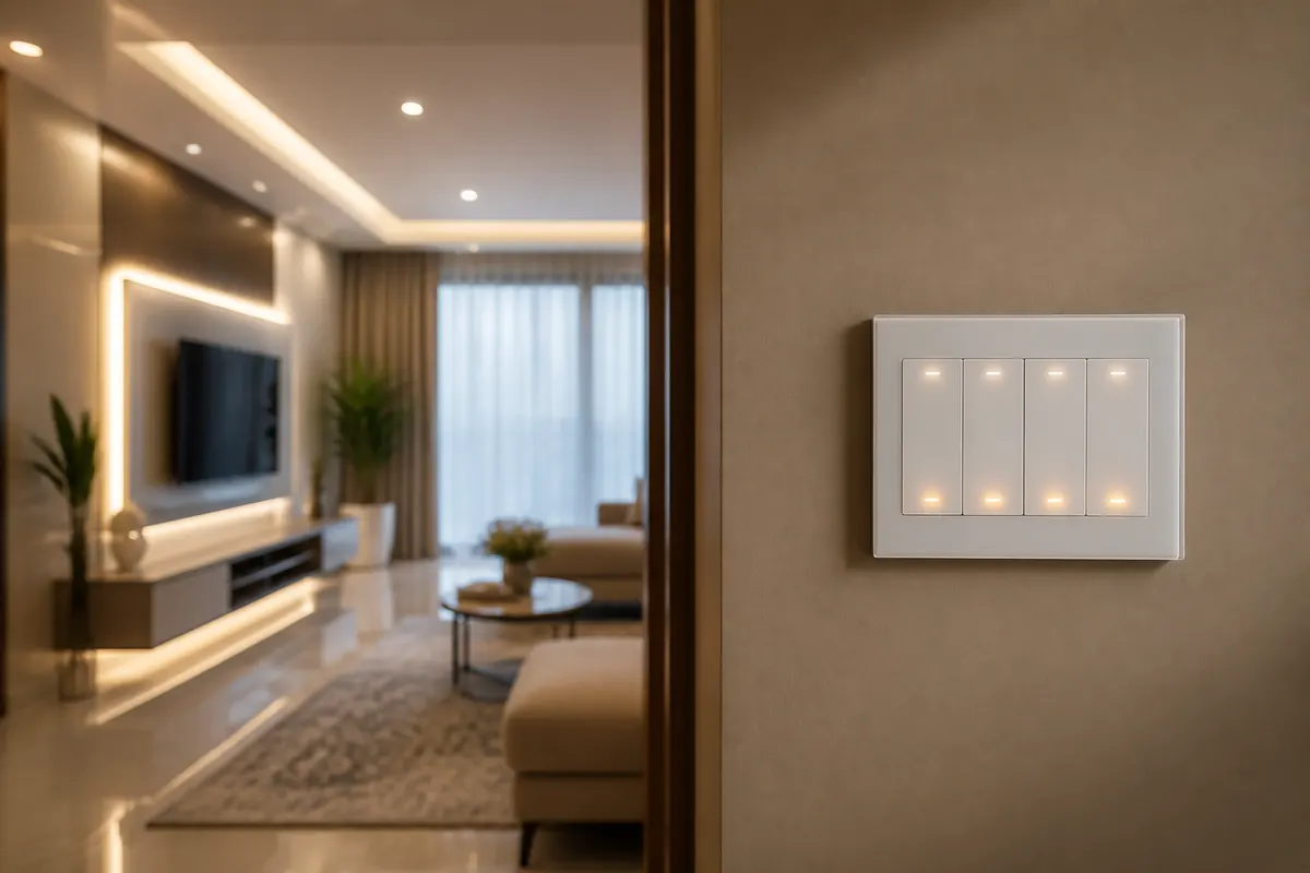 Smart WiFi wall switch panel on a modern wall