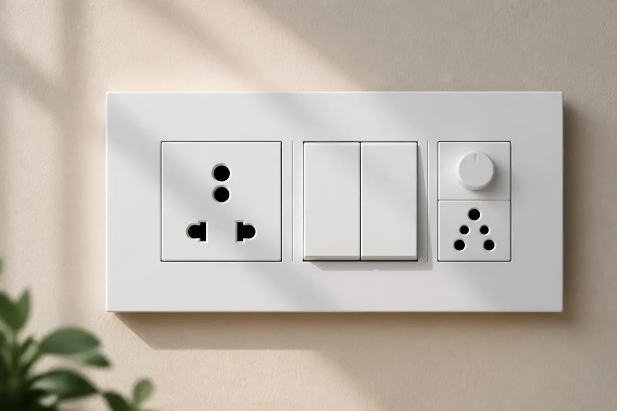 Standard switches and wall sockets on a home switchboard