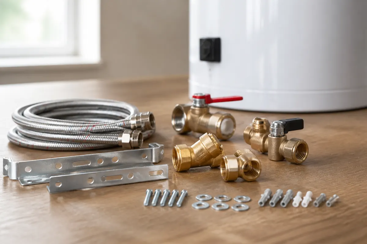 Water heater accessories pipes and mounting kit